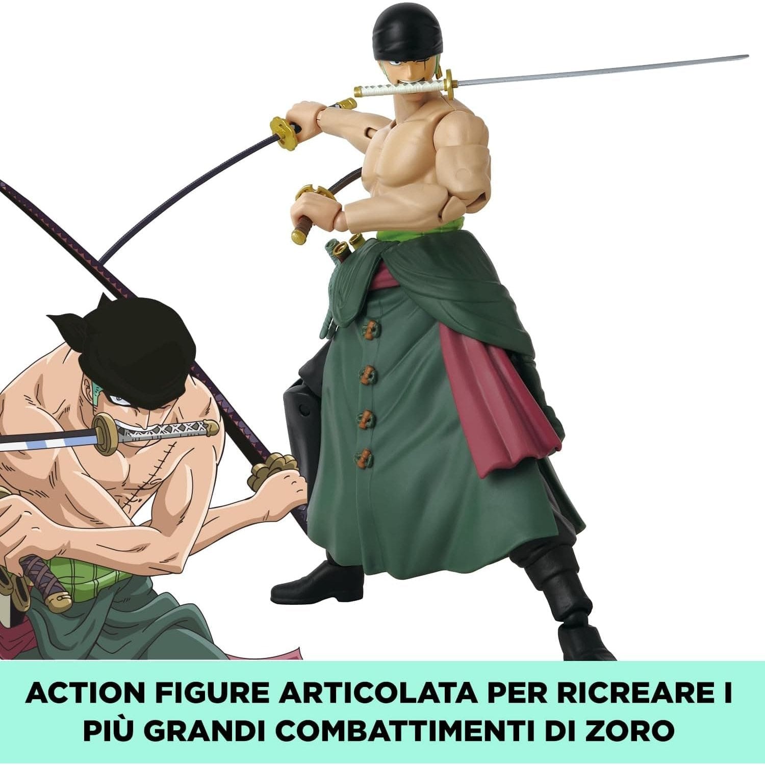 One Piece Anime Heroes 17cm Articulated Action Figure - Roronoa Zoro 3 Swords Style 3296580370528