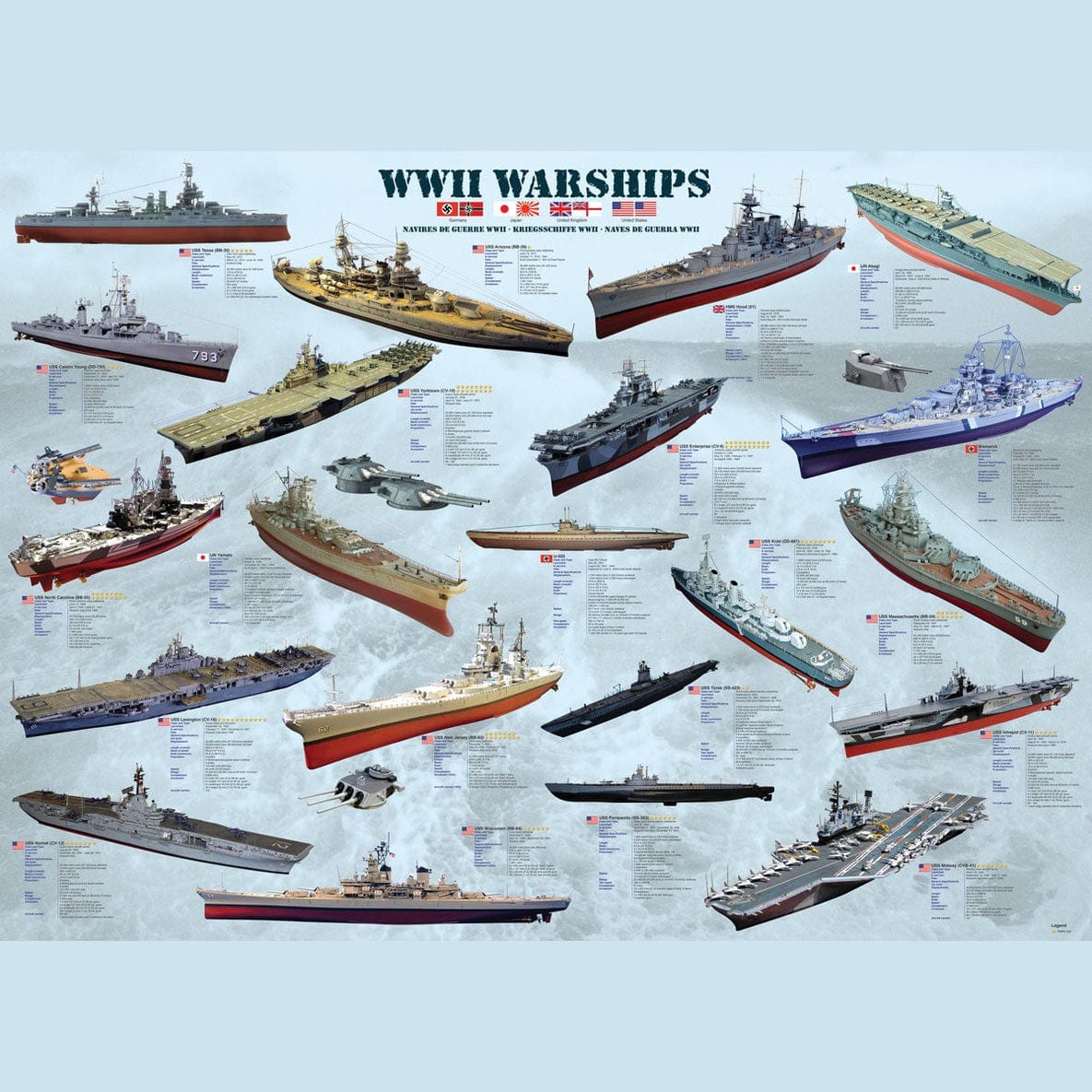 Eurographics WW II Warships 1000 Piece Smart Cut Jigsaw Puzzle 628136601337