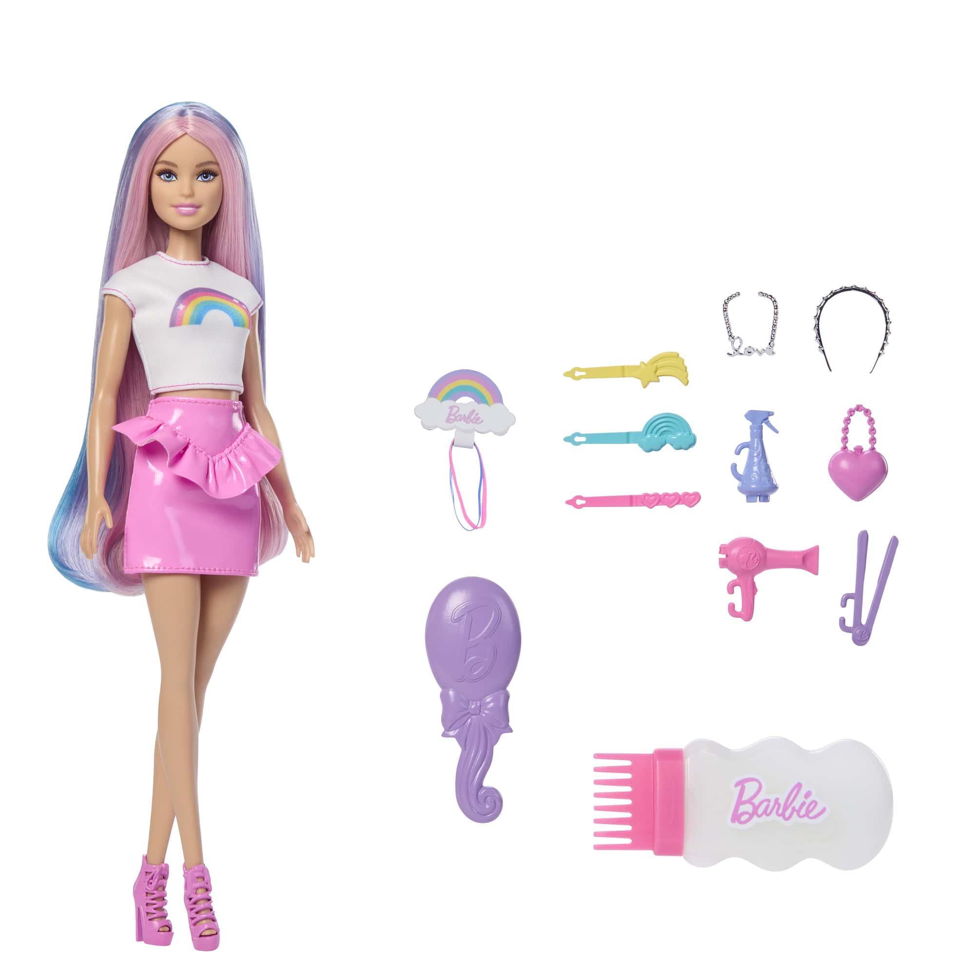 * Barbie Style Rainbow Sparkle Hair Play Doll