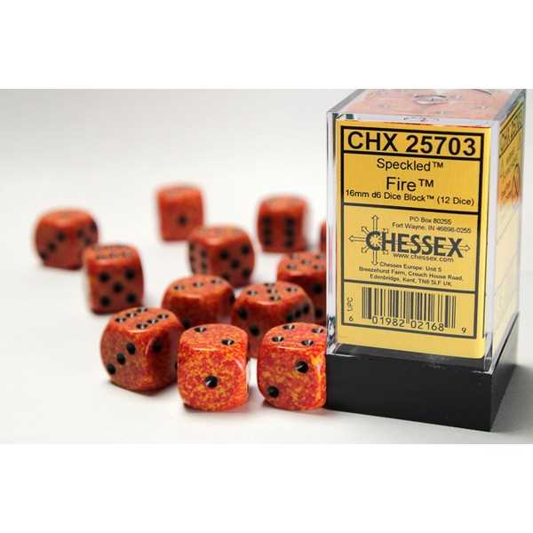 Fire: Speckled D6 Set of 12 (16mm,pip) 601982021689
