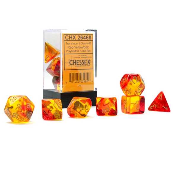 Gemini Polyhedral Translucent Red-Yellow/gold 7-Die Set 601982034856