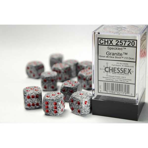 Granite: Speckled D6 Set of 12 (16mm,pip) 601982021795
