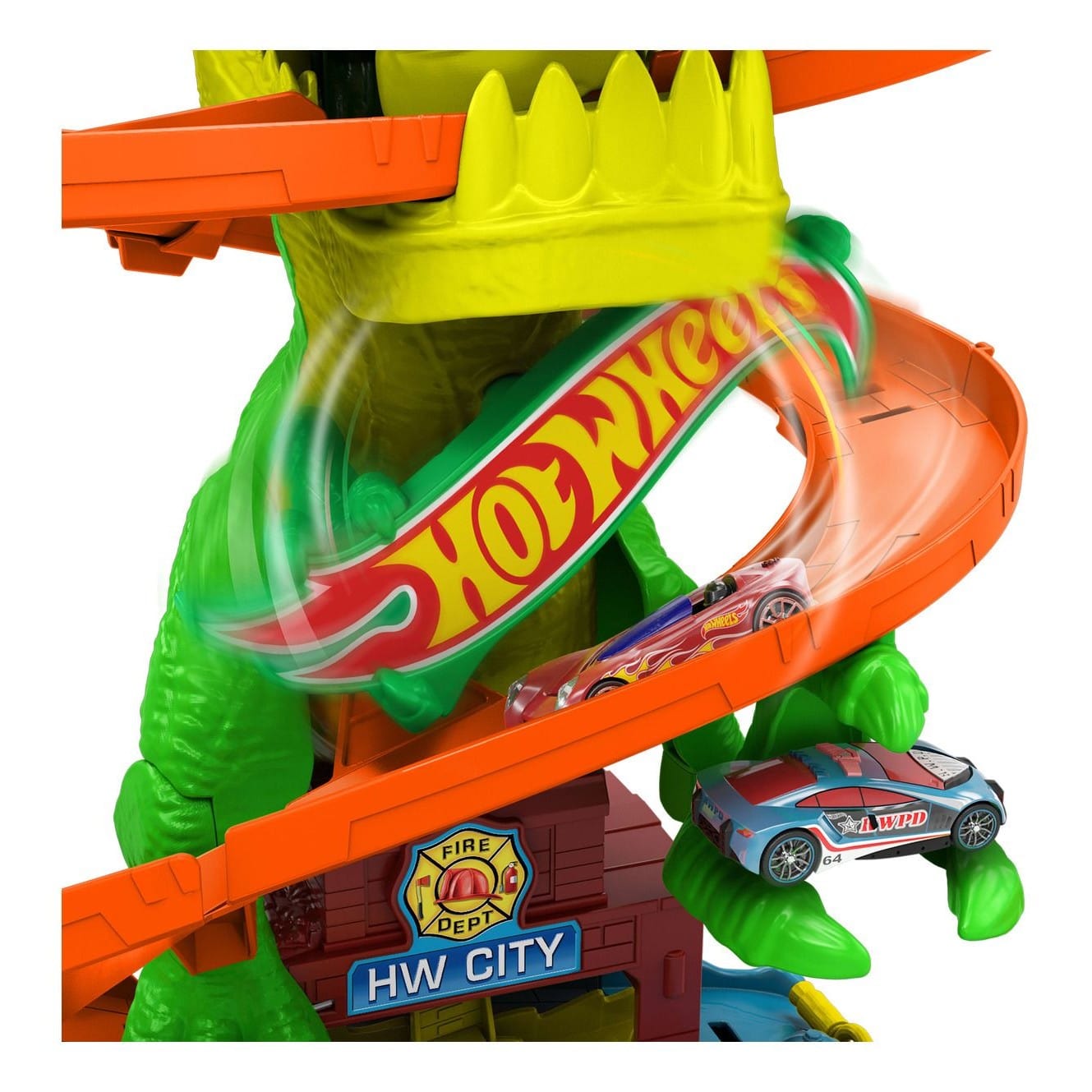 * Hot Wheels City T-Rex Fire Station 194735264186