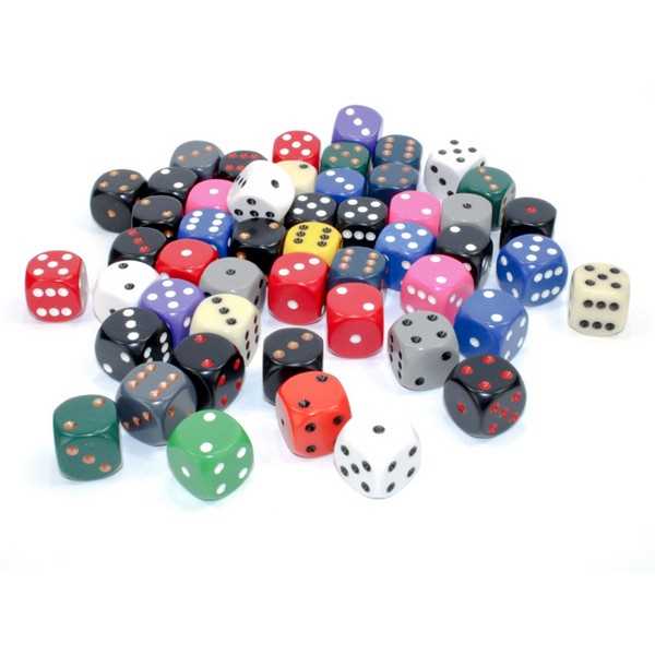 Polyhedral 16mm d6 w/pips dice: Bag of 50 Asst: Opaq 601982026998