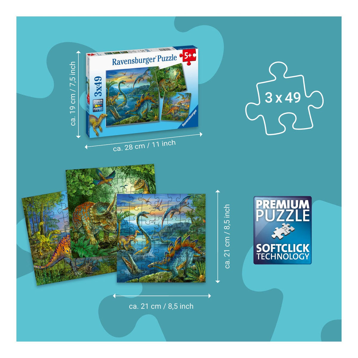 Ravensburger Dinosaur Fascination 3x49pc Jigsaw Puzzle 4005556093175