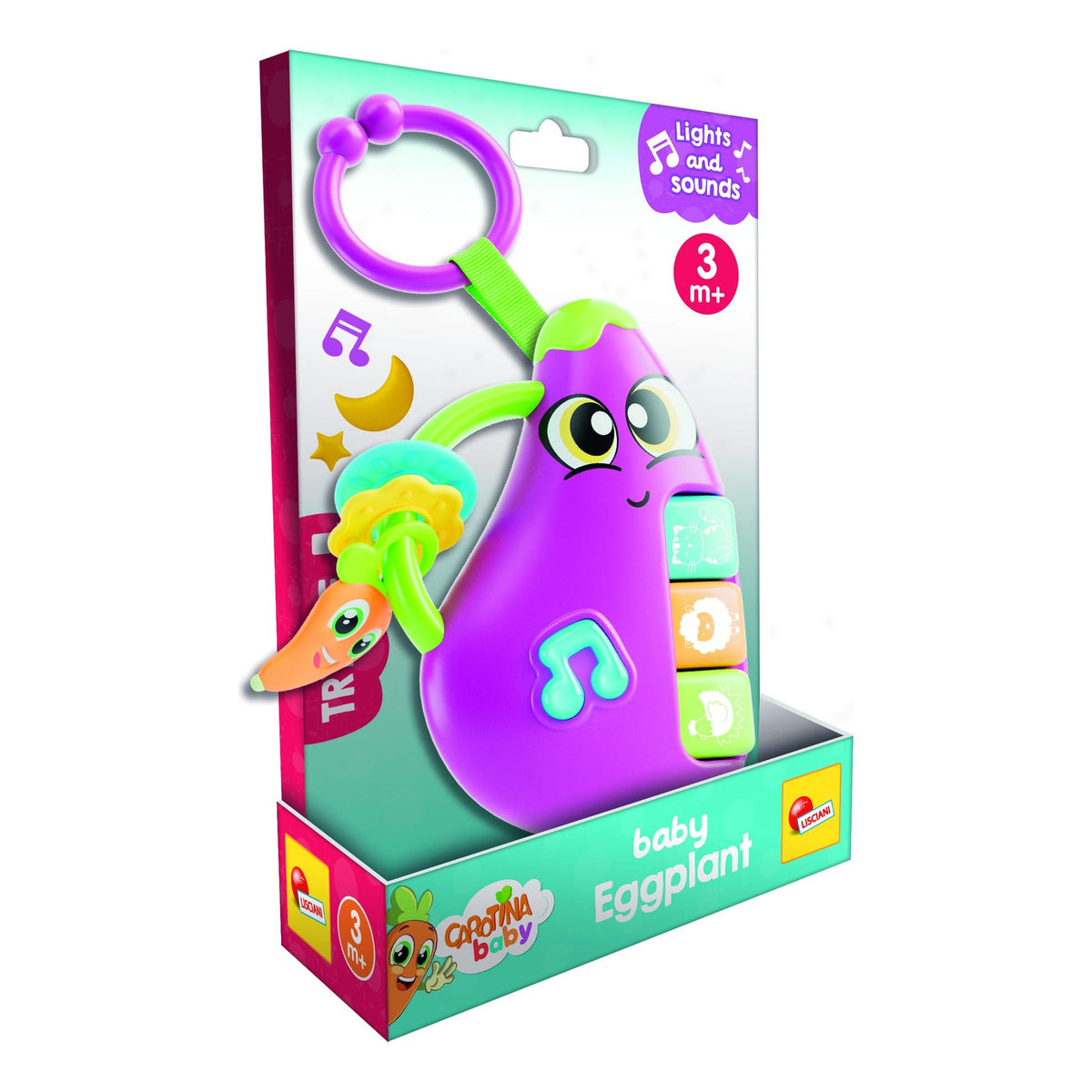 Lisciani Baby Eggplant - Calming Rattle With Melodies Animal Sounds And Safe Teething Rings