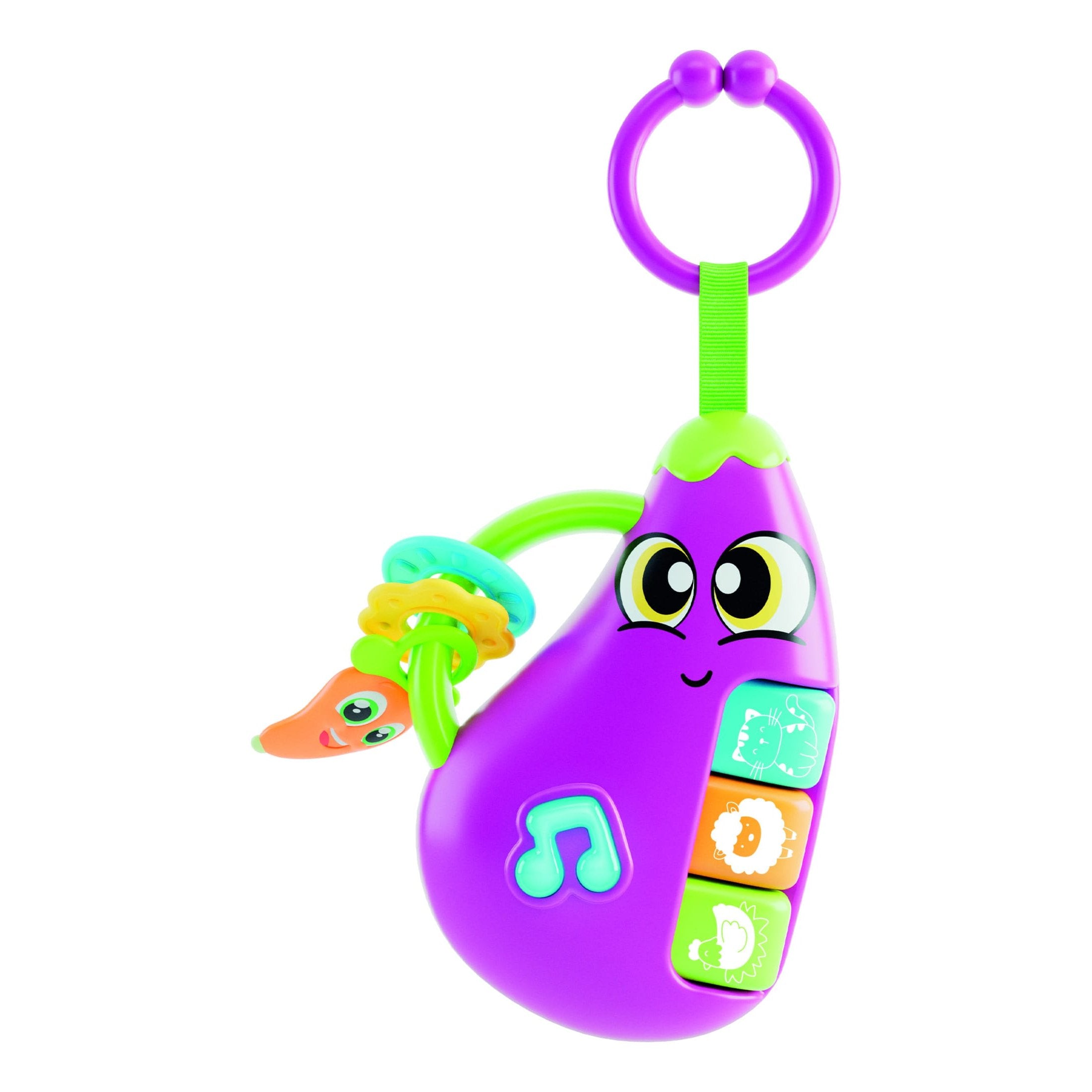 Lisciani Baby Eggplant - Calming Rattle With Melodies Animal Sounds And Safe Teething Rings