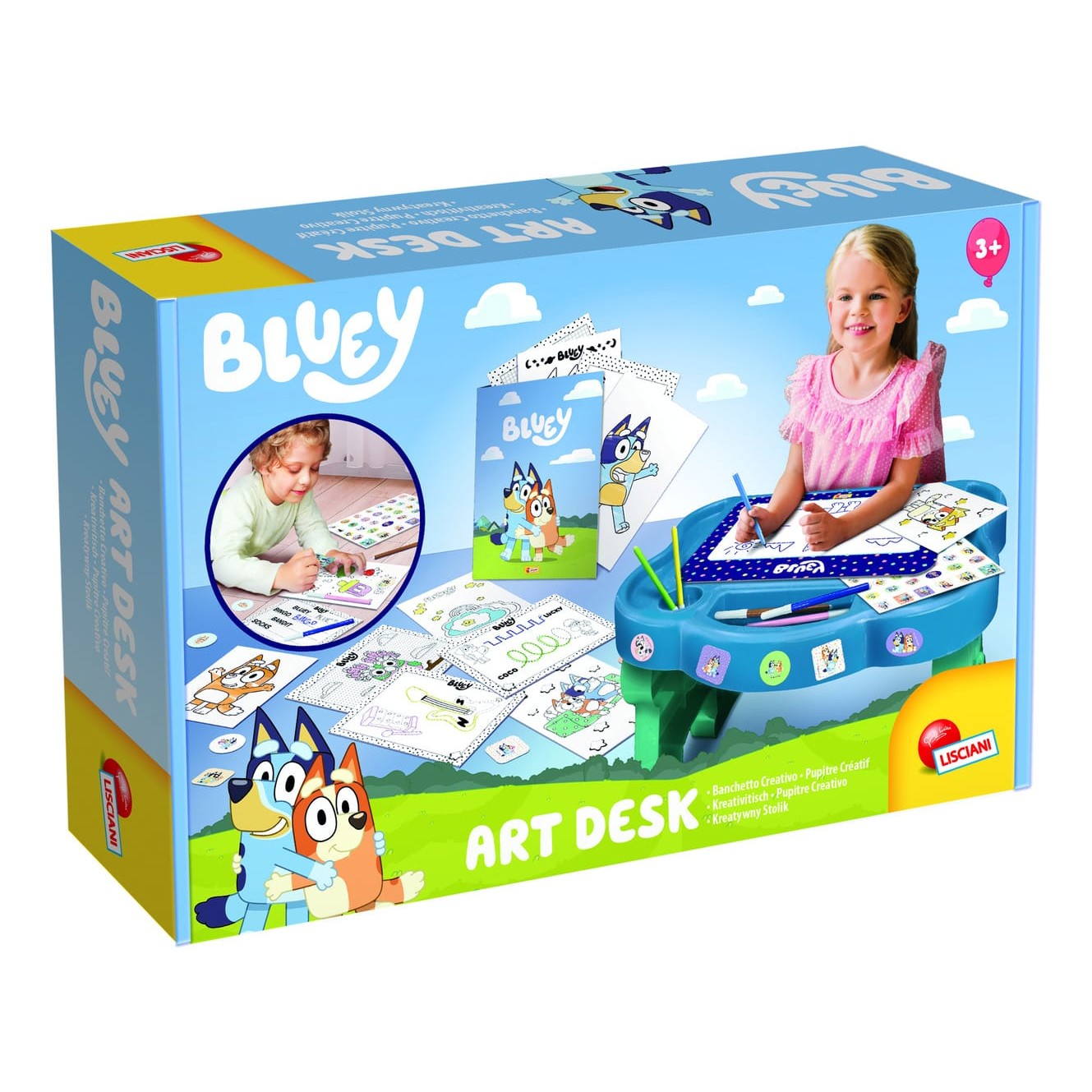 Lisciani Bluey Edu Desk - Creative Art Kit With Erasable Board, Coloring Books, And Storage Desk