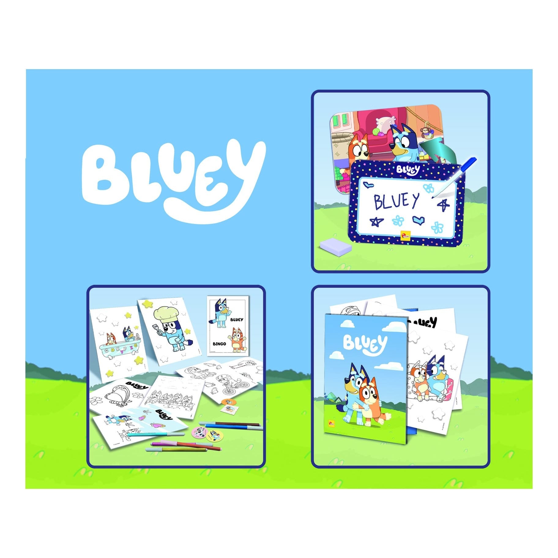 Lisciani Bluey Edu Desk - Creative Art Kit With Erasable Board, Coloring Books, And Storage Desk