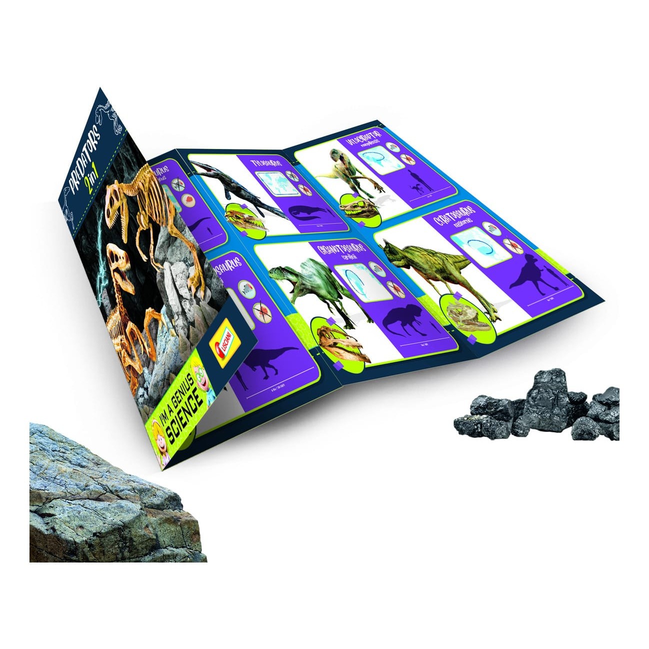Lisciani I'm A Genius 2 In 1 Super Kit - Excavate And Assemble Realistic Tyrannosaurus Rex And Velociraptor Skeletons