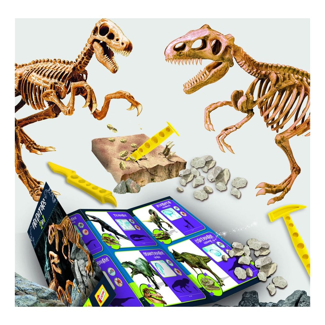 Lisciani I'm A Genius 2 In 1 Super Kit - Excavate And Assemble Realistic Tyrannosaurus Rex And Velociraptor Skeletons