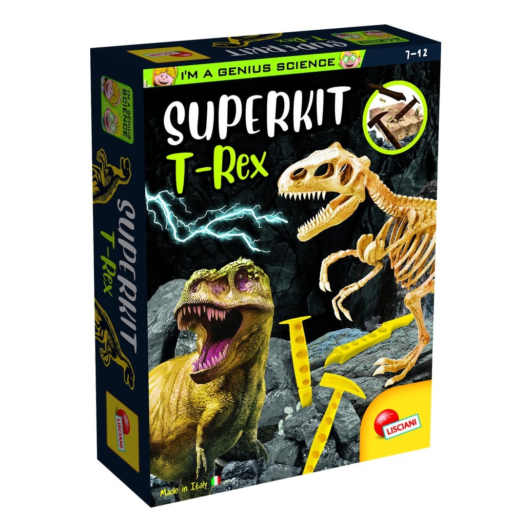 Lisciani I'm A Genius T-Rex Super Kit - Excavation Block, Buildable Skeleton, Tools, and Illustrated Poster