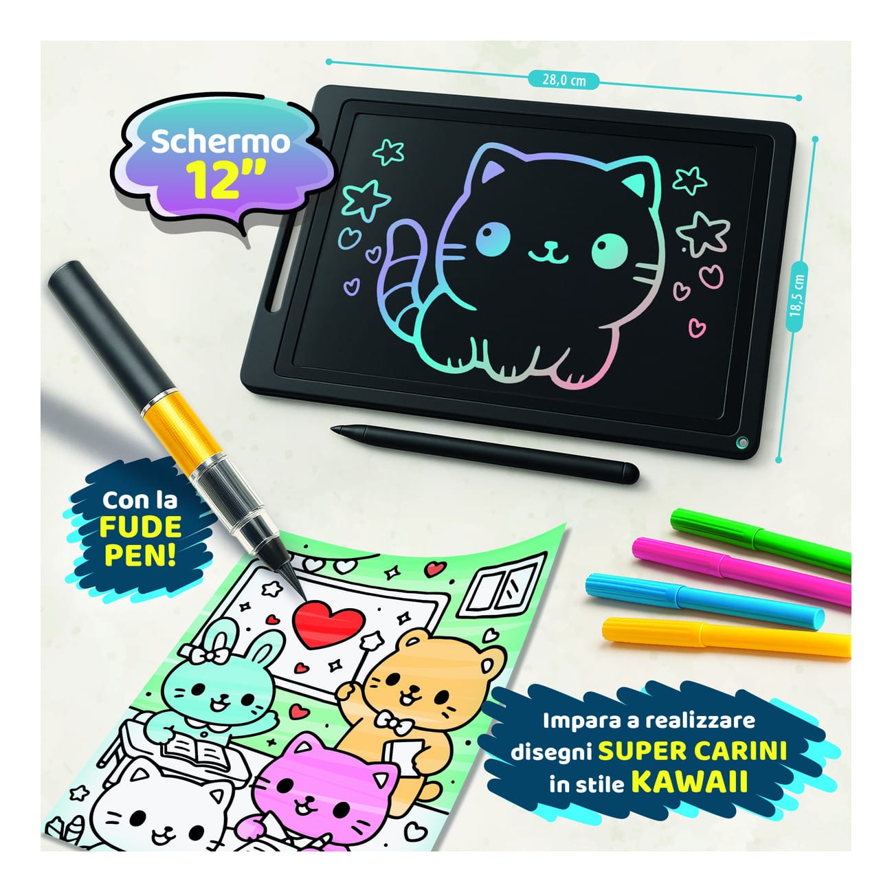 Lisciani Kids Art Kawaii Creative Set - Learn To Create Super Cute Drawings With LCD Tablet And Markers