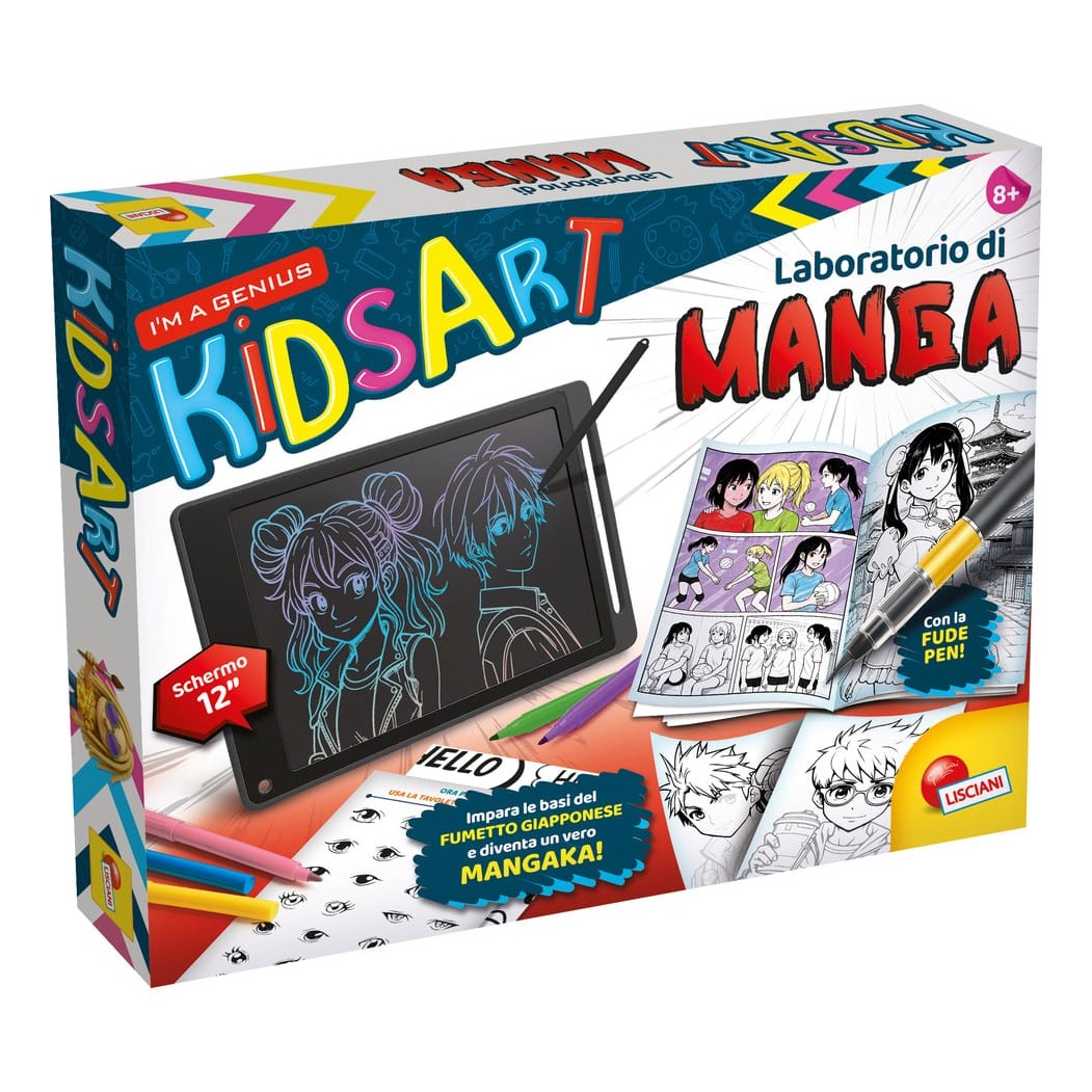 Lisciani Kids Art Manga Creative Drawing Set - Learn Manga Basics With LCD Drawing Tablet And Fude Pen
