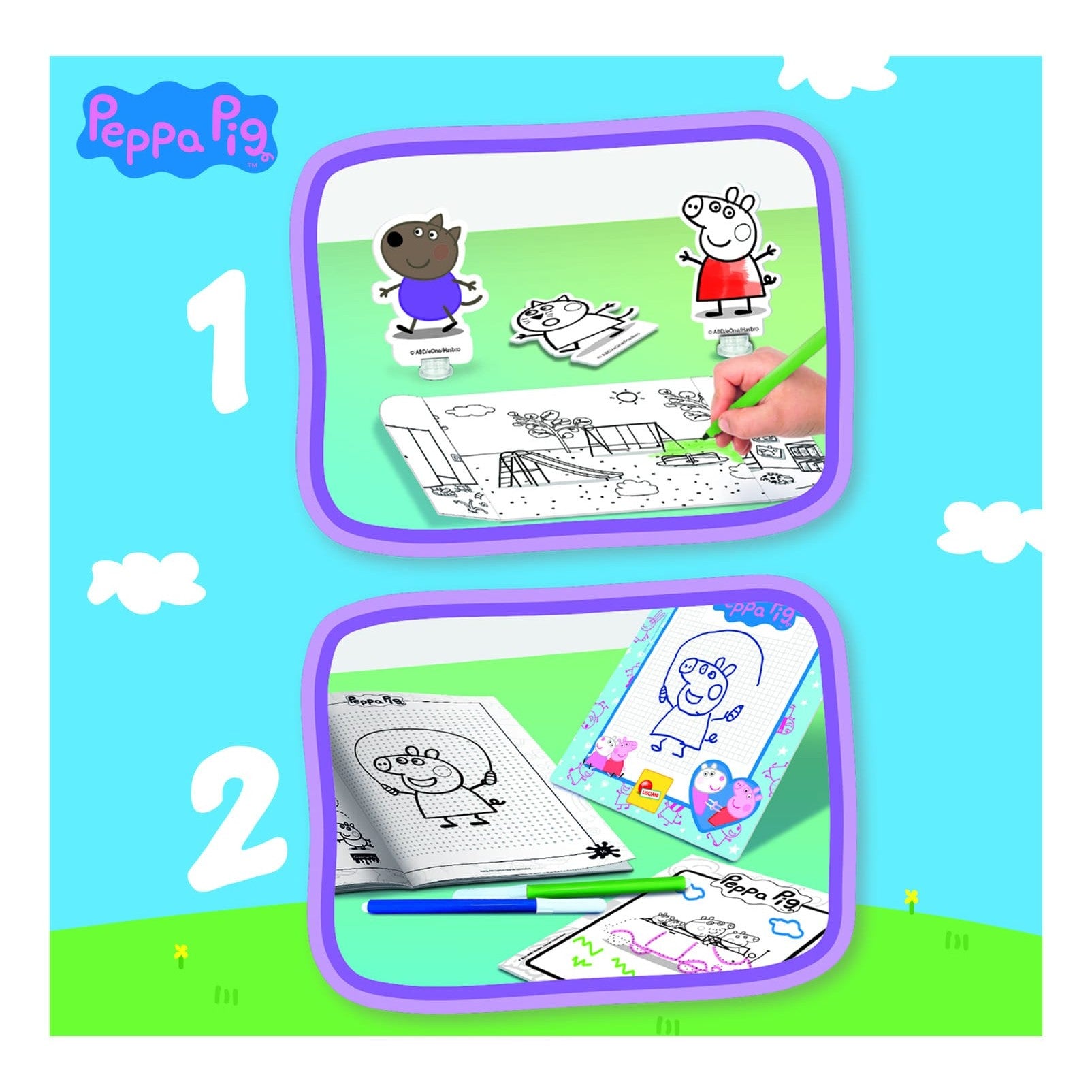 Lisciani Peppa Pig Colour and Drawing Backpack - Creative Kindergarten Backpack With Silhouetted Characters For Kids