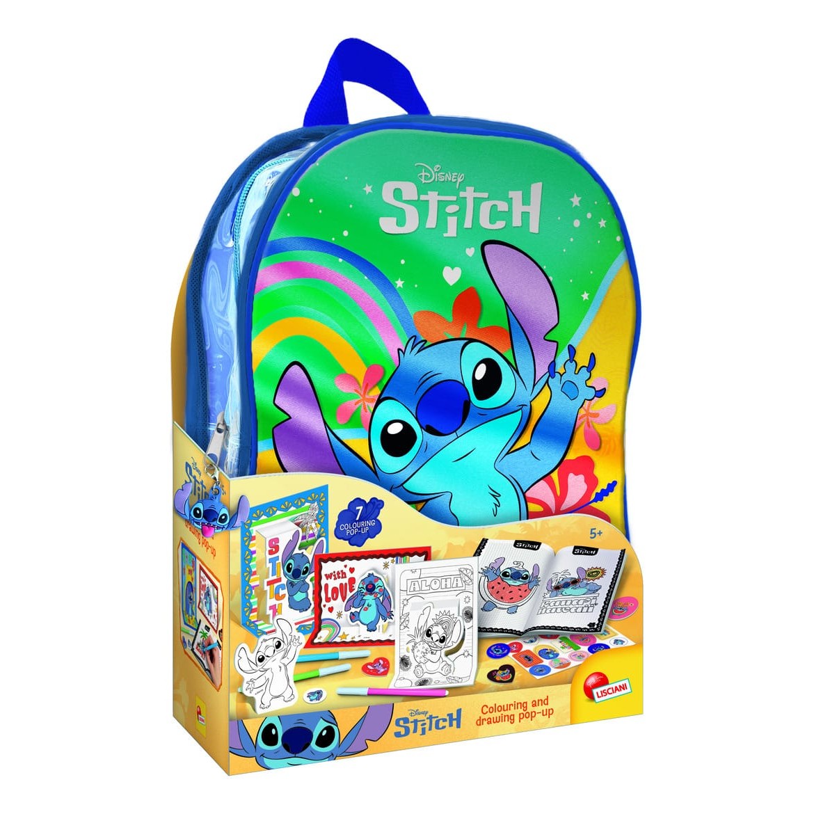 Lisciani Stitch Colouring And Drawing School Backpack - Pop Up Colouring Pages And Personalised Stickers