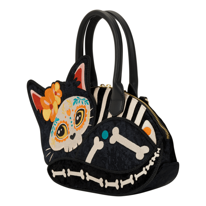 Loungefly - Day Of The Dead Crossbody Bag With Sugar Skull Pattern, Embroidered Details, And Adjustable Strap