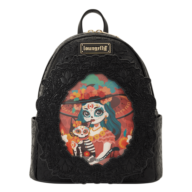 Loungefly - Day Of The Dead Sugar Skull Mini Backpack With Embroidered Details And Adjustable Straps