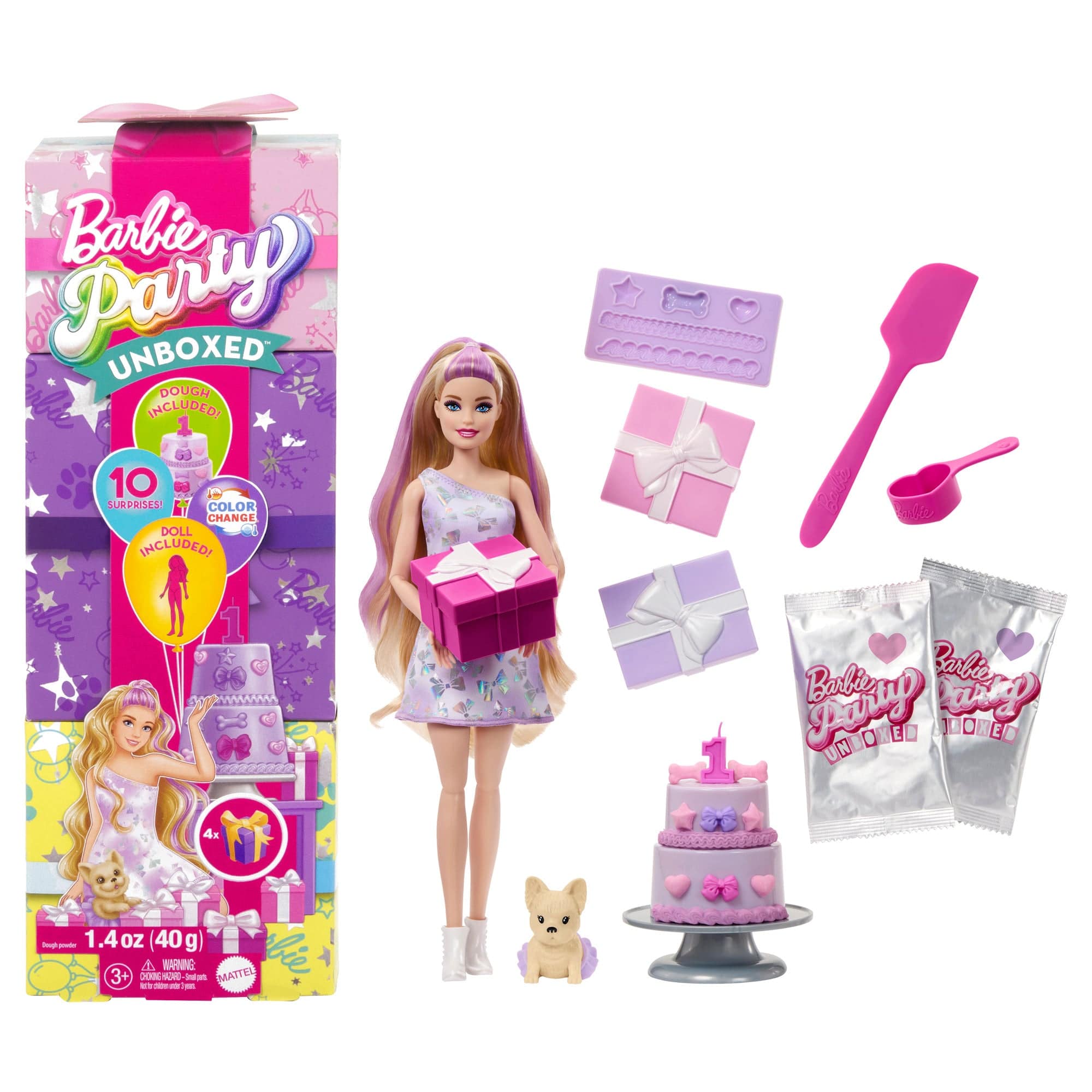 Barbie Party Unboxed Pet Birthday Doll Blonde with Ten Surprises 194735296538
