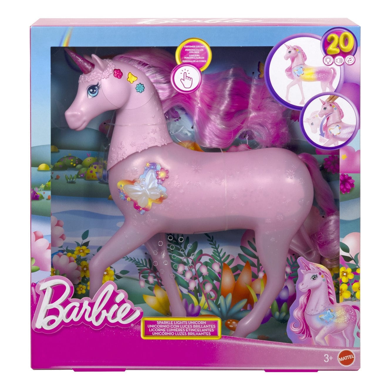 Barbie Sparkle Lights Unicorn Toy with Colorful Light Effects