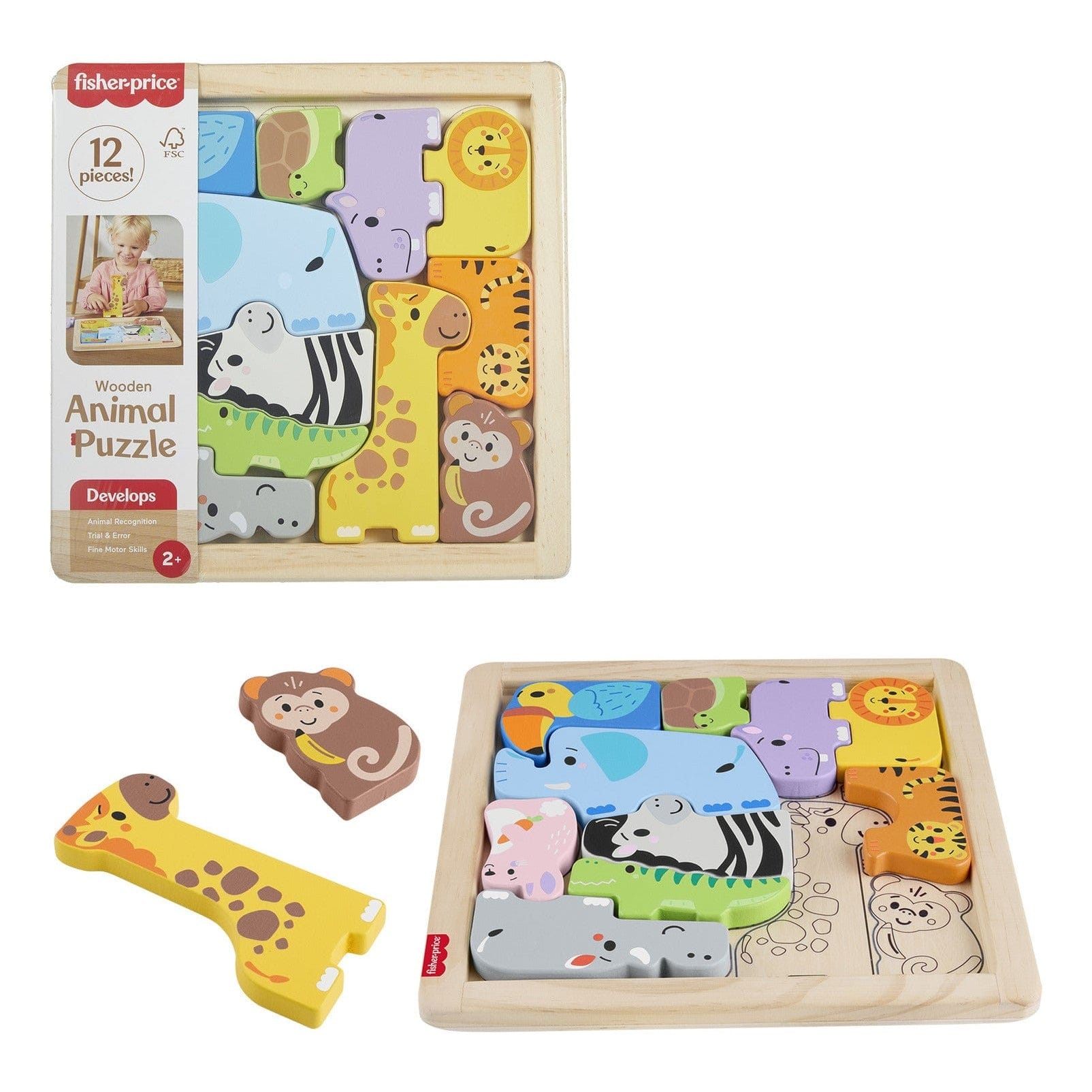 Fisher Price Wooden Animal Puzzle for Kids Learning and Development