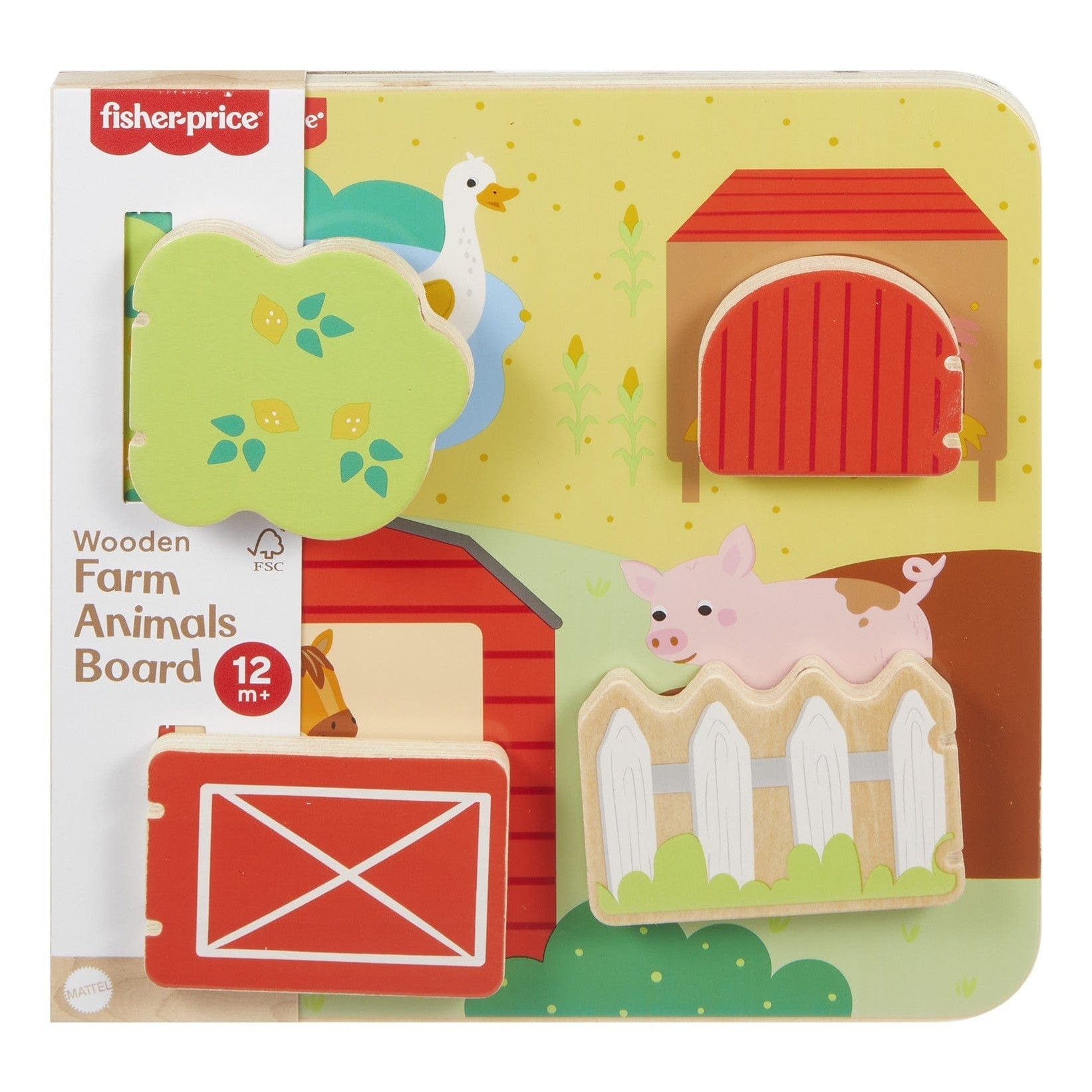 Fisher Price Wooden Farm Animal Board for Creative Play and Learning for Children Ages Two and Up