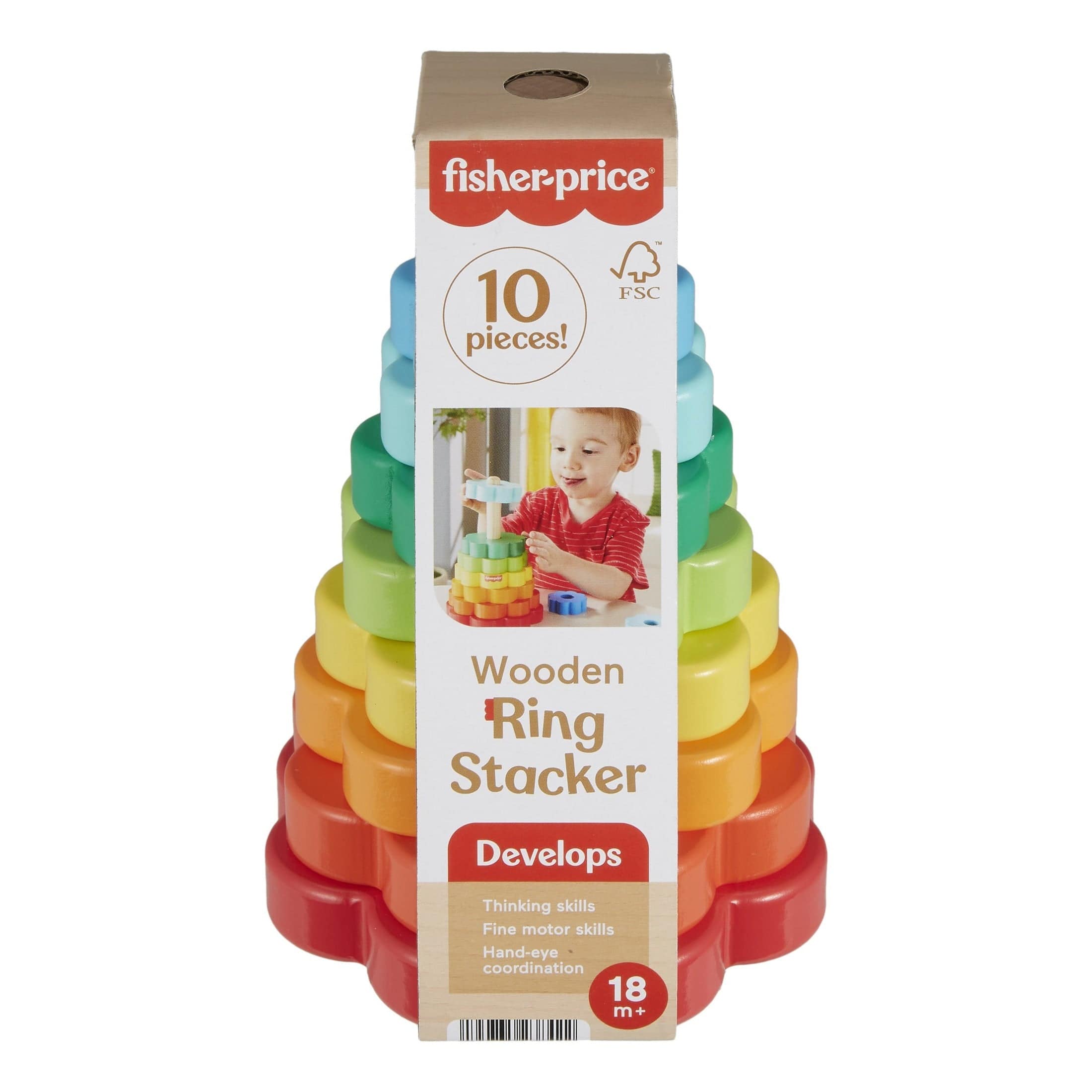 Fisher Price Wooden Ring Stacker Toy for Early Development and Fun