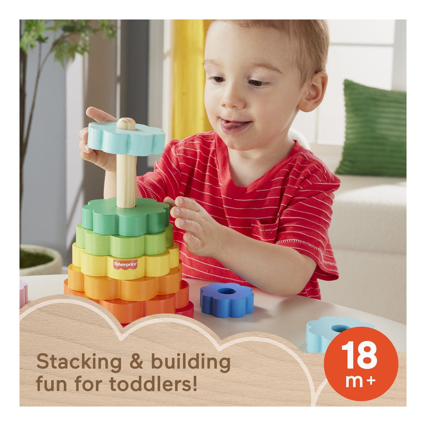 Fisher Price Wooden Ring Stacker Toy for Early Development and Fun