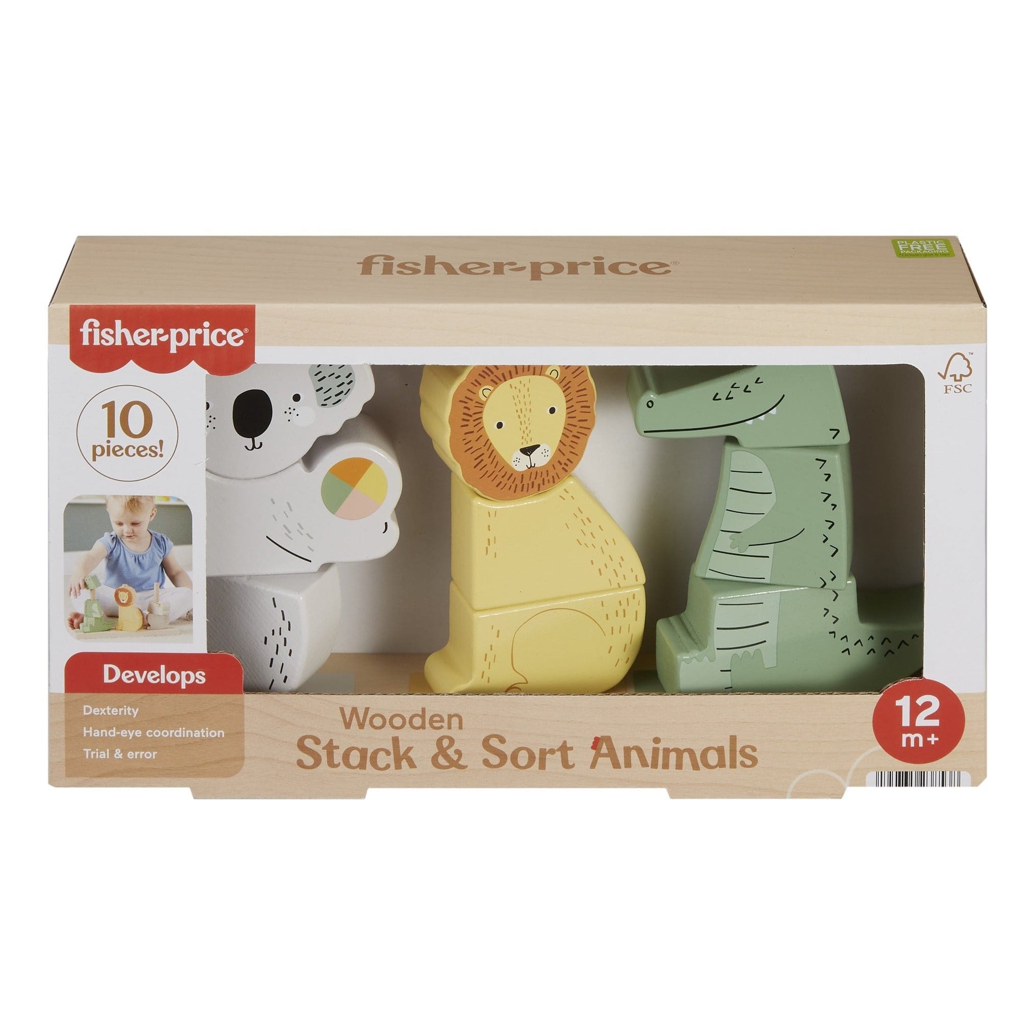 Fisher Price Wooden Stack and Sort Animals Toy for Early Childhood Development