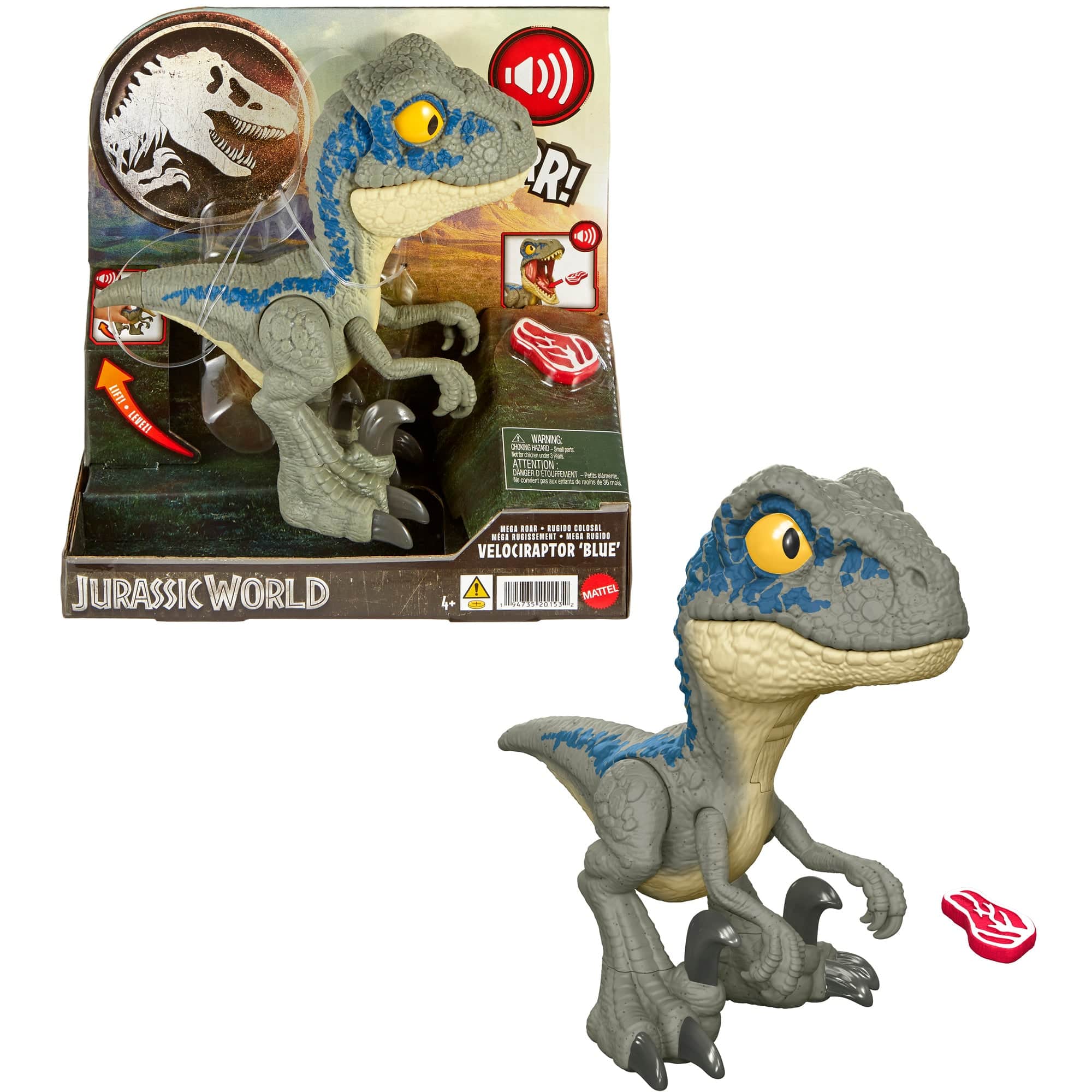 Jurassic World Mega Roar Velociraptor Blue Action Figure 194735201532