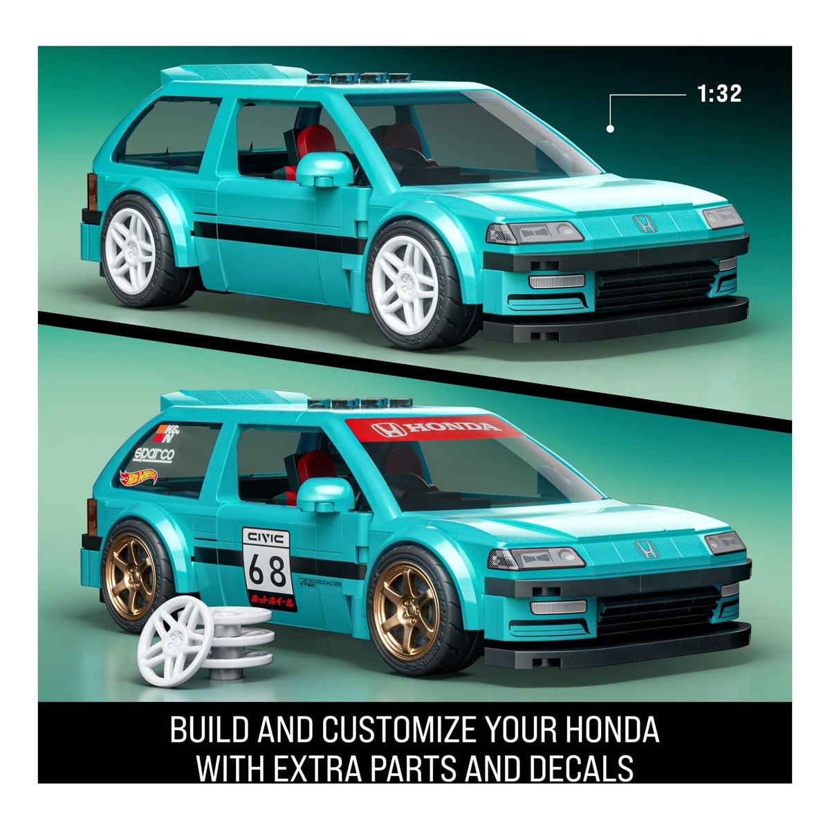 Mattel Brick Shop Hot Wheels Custom '90 Honda Civic EF Building Set 194735330546