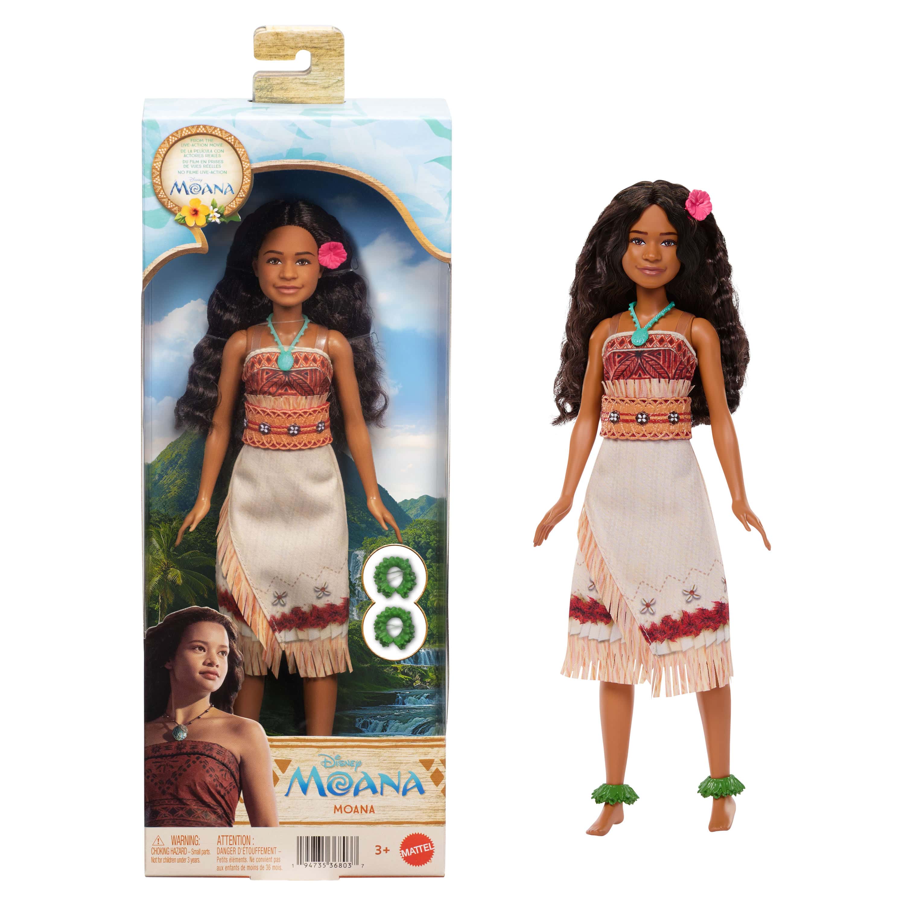 Mattel Disney Moana Live-Action Fashion Doll with Removable Outfit and 5 Accessories 194735368037