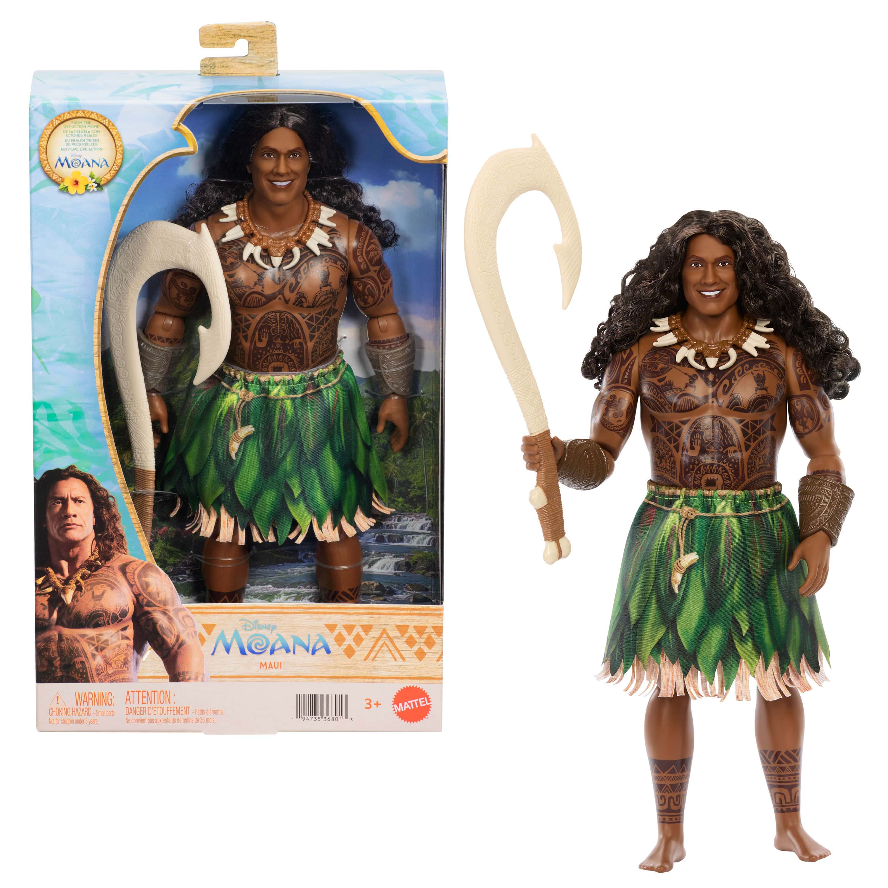 Mattel Disney Moana Live-Action Maui Fashion Doll with Accessories 194735368013