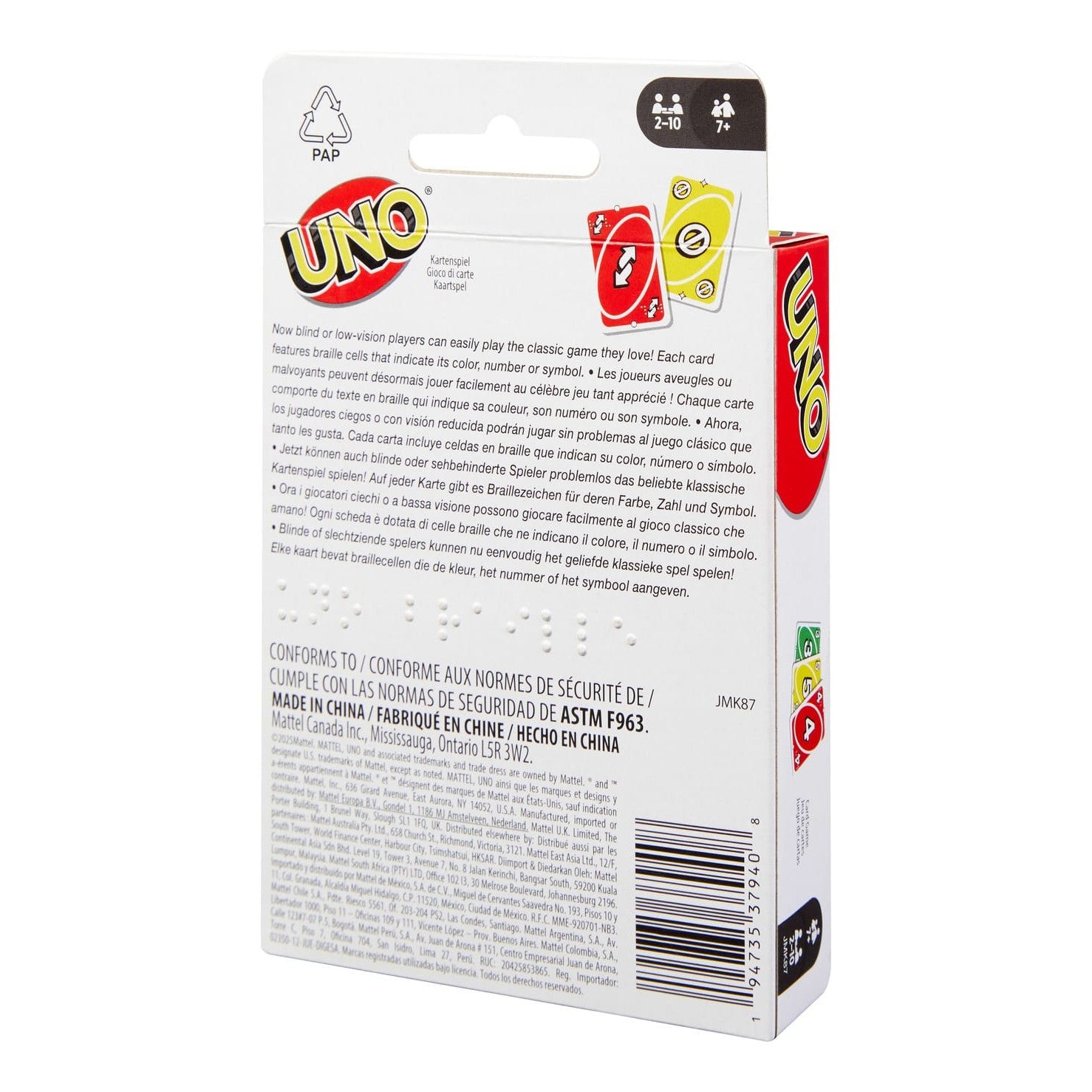 Mattel UNO Braille Edition Card Game For Blind And Visually Impaired Participants