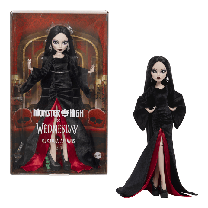 Monster High Partnership Morticia Addams Collectible Fashion Doll With Display Stand 194735366484