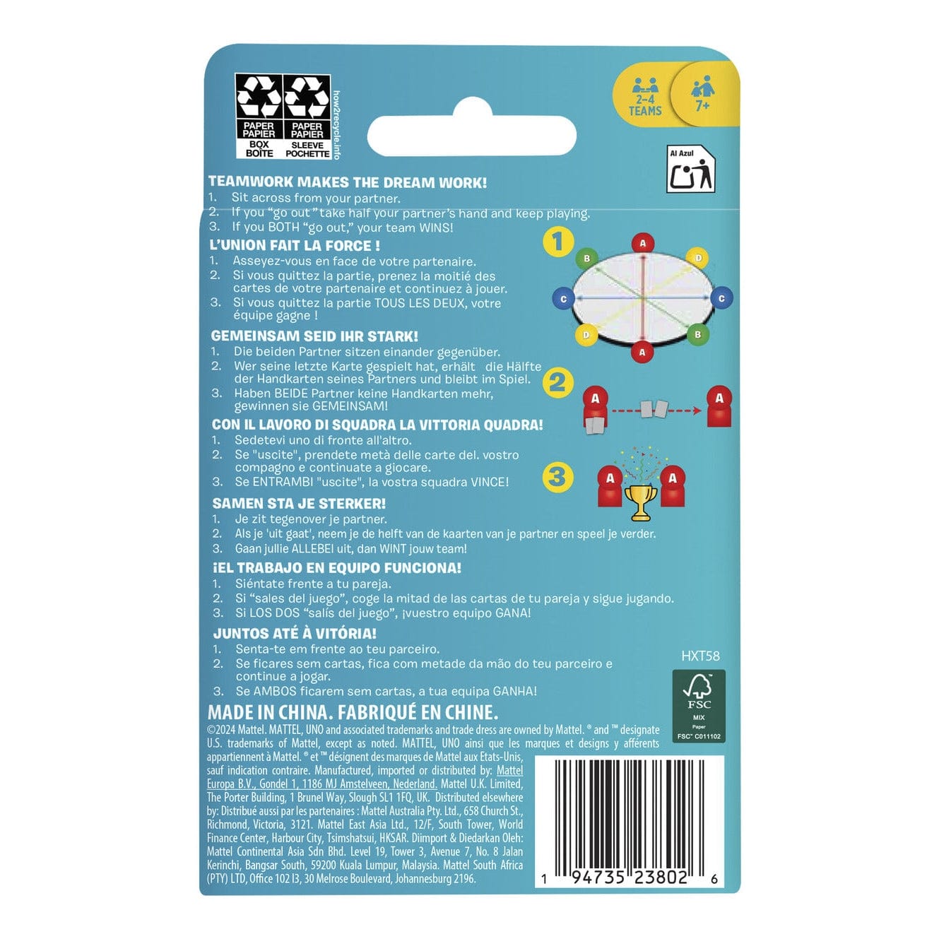 UNO Teams Card Game for Two Players with Special Rules and Team Strategy 194735238026