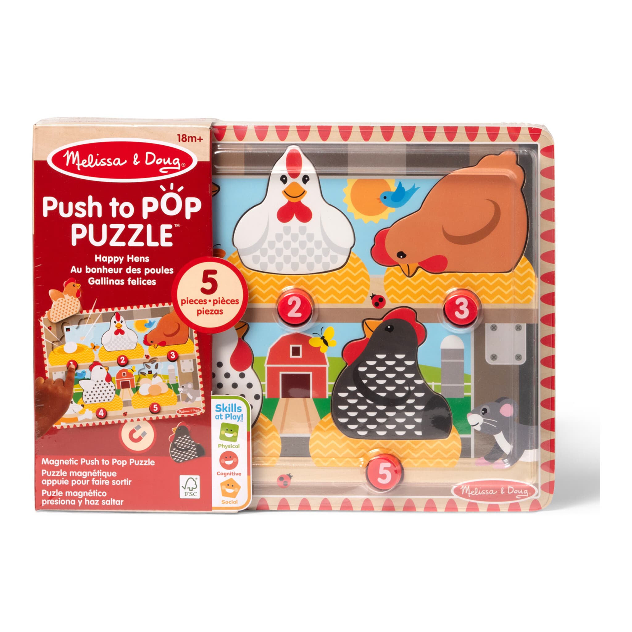 Melissa & Doug Happy Hens Magnetic Push to Pop Wooden Puzzle 681147009608
