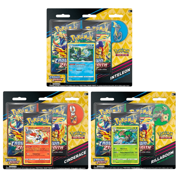 Pokemon TCG: Sword & Shield 12.5 Crown Zenith Pin Collection – Rillaboom / Cinderace / Inteleon