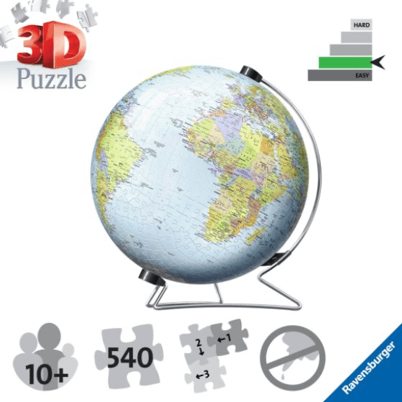 Ravensburger: The World On V-Stand Globe 540 Piece 3D Jigsaw Puzzle 4005556124367