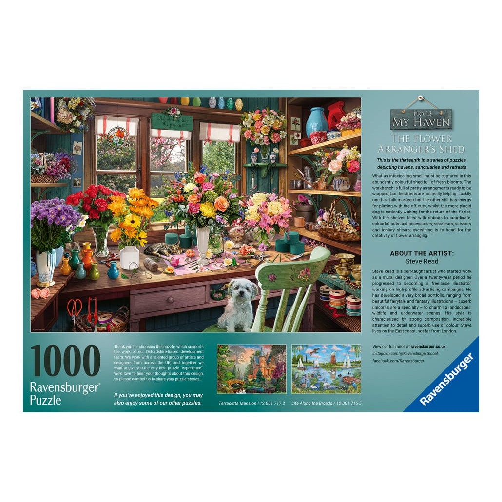 Ravensburger 1000 Piece Jigsaw Puzzle The Flower Arranger's Shed My Haven No 13 Steve Reed 4005555017226