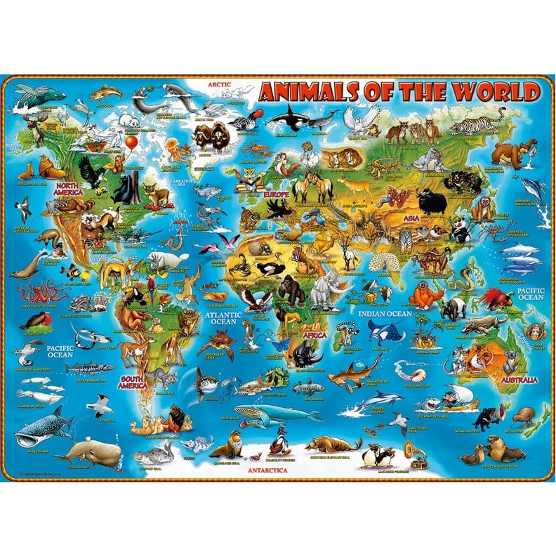 Ravensburger 300 Piece Jigsaw Puzzle Animals Of The World Cartoon World Map With Continents And Oceans 4005556132577