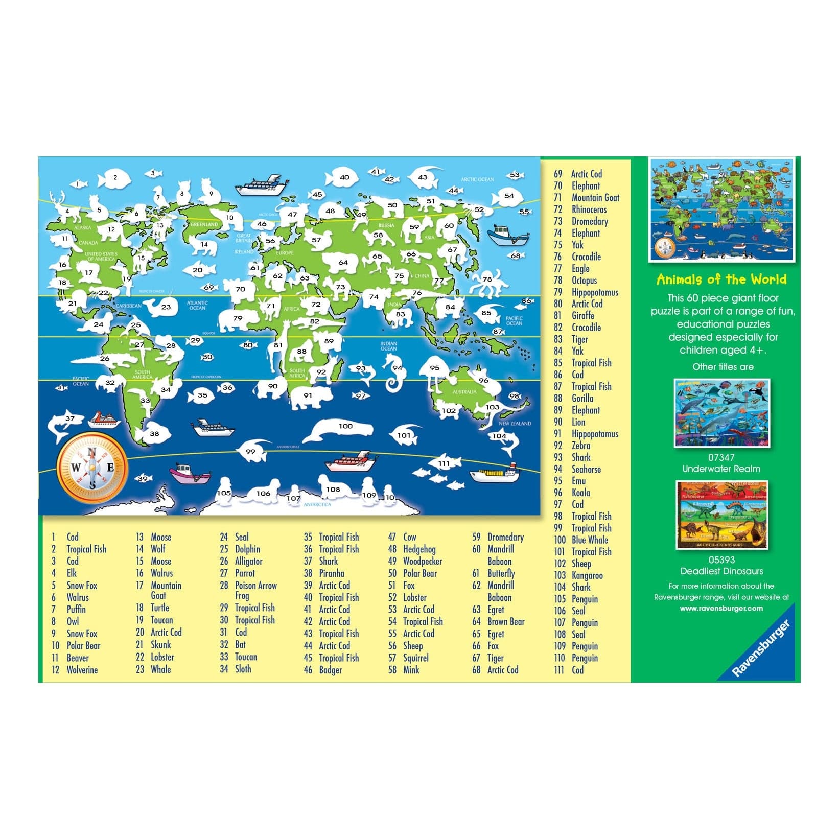 Ravensburger Animals of the World Giant Floor Puzzle 60pc 4005556070725