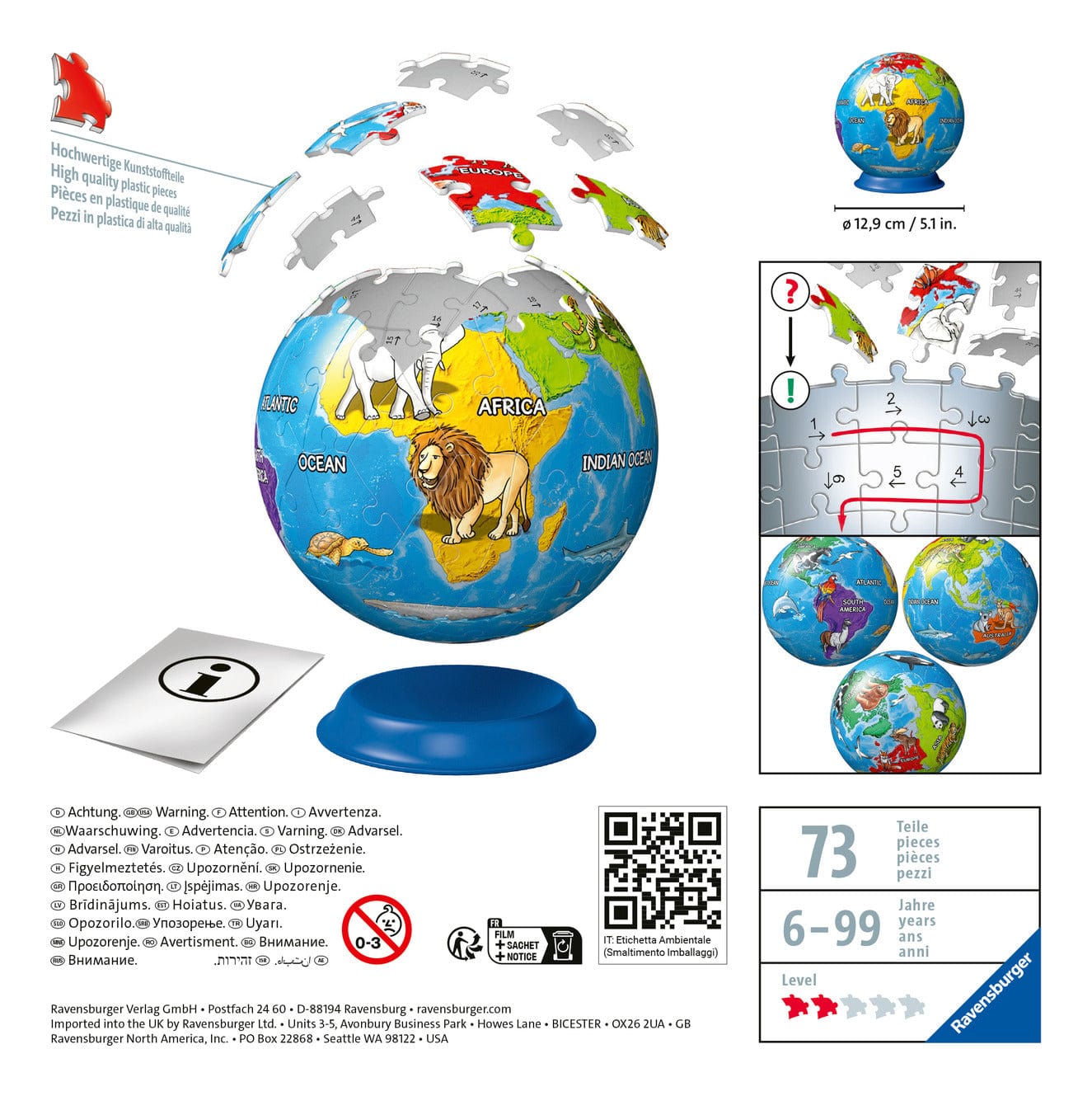 Ravensburger Children's Globe 3D Puzzle Ball 72pc Puzzle