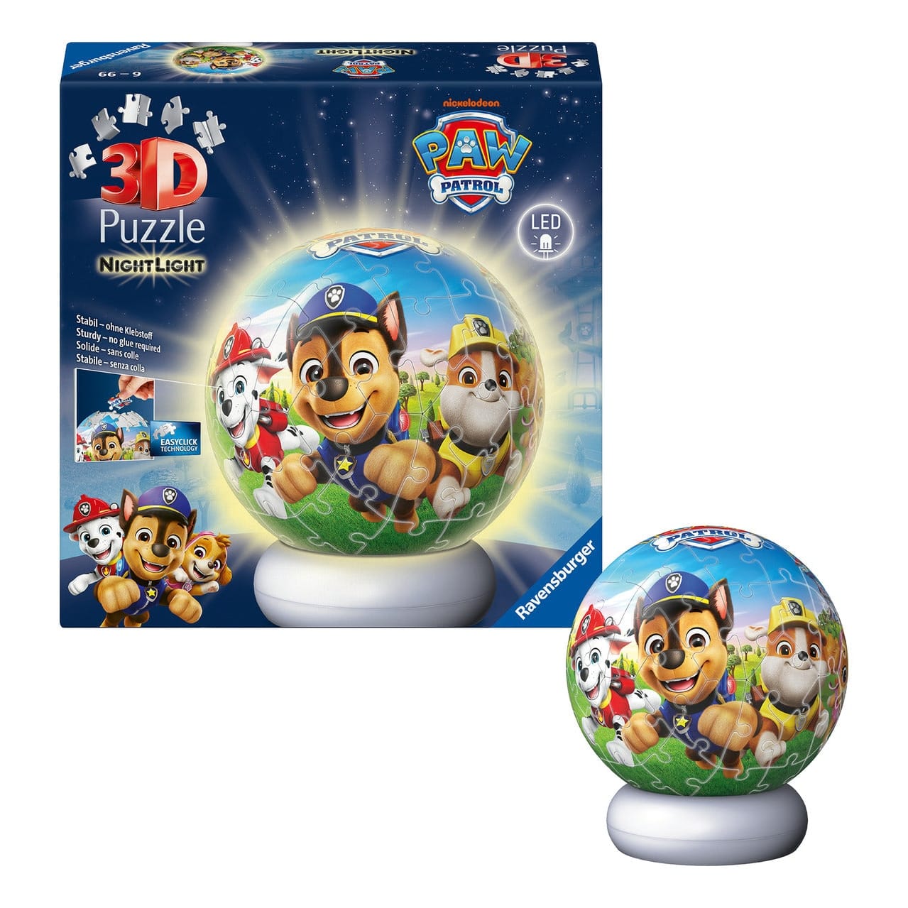 Ravensburger Paw Patrol 72 Piece Jigsaw Puzzle Night Light Ball 3D Collectible Gift 4005555080572