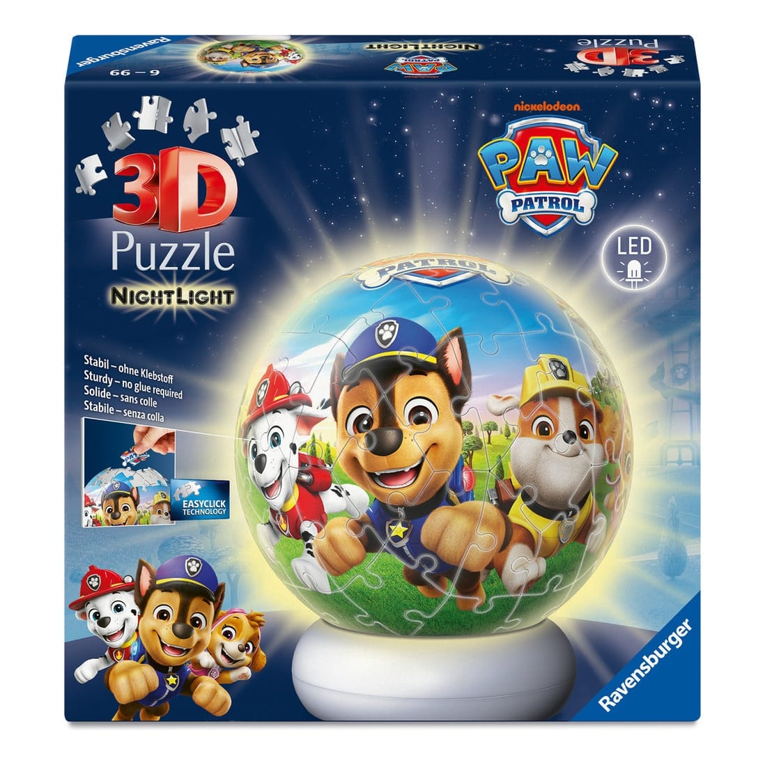 Ravensburger Paw Patrol 72 Piece Jigsaw Puzzle Night Light Ball 3D Collectible Gift 4005555080572