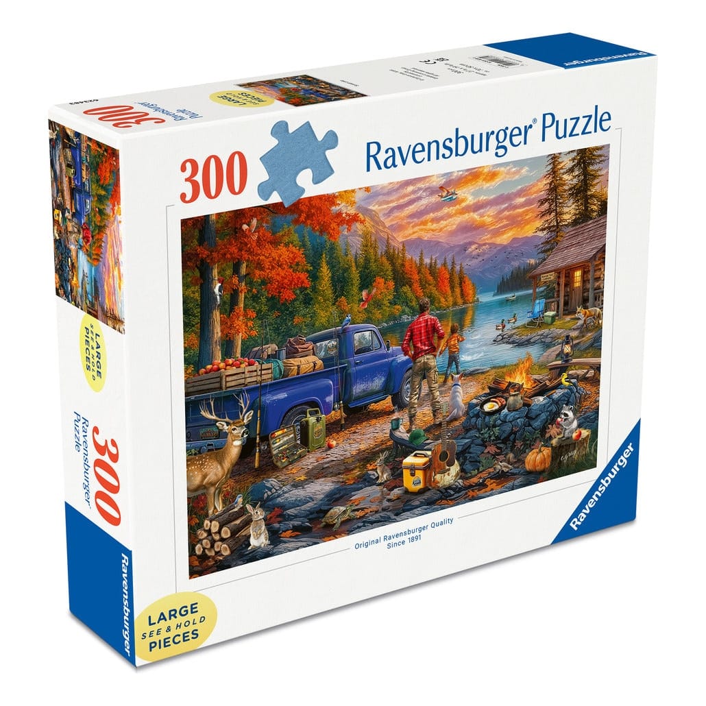 Ravensburger Sunset Lake 300 Piece Large Format Jigsaw Puzzle with Outdoor Camp Scene for Relaxing Family Time 4005555018384