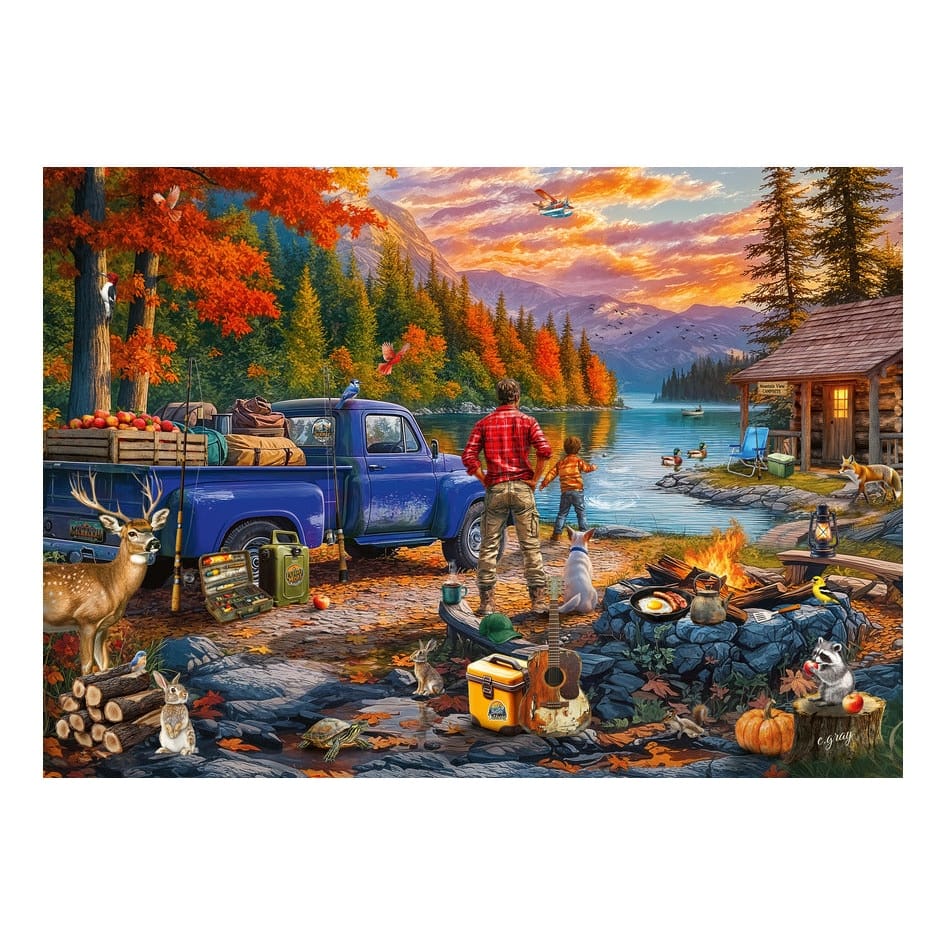 Ravensburger Sunset Lake 300 Piece Large Format Jigsaw Puzzle with Outdoor Camp Scene for Relaxing Family Time 4005555018384