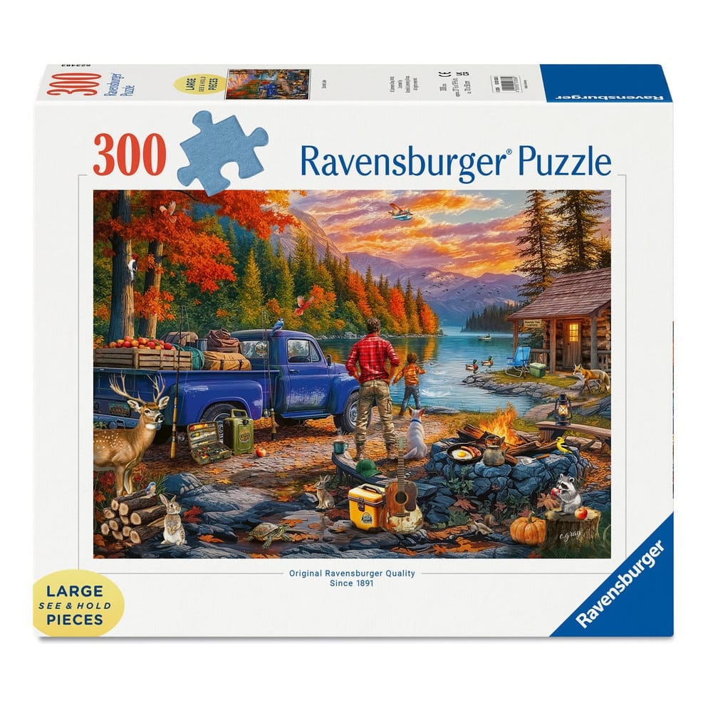 Ravensburger Sunset Lake 300 Piece Large Format Jigsaw Puzzle with Outdoor Camp Scene for Relaxing Family Time 4005555018384