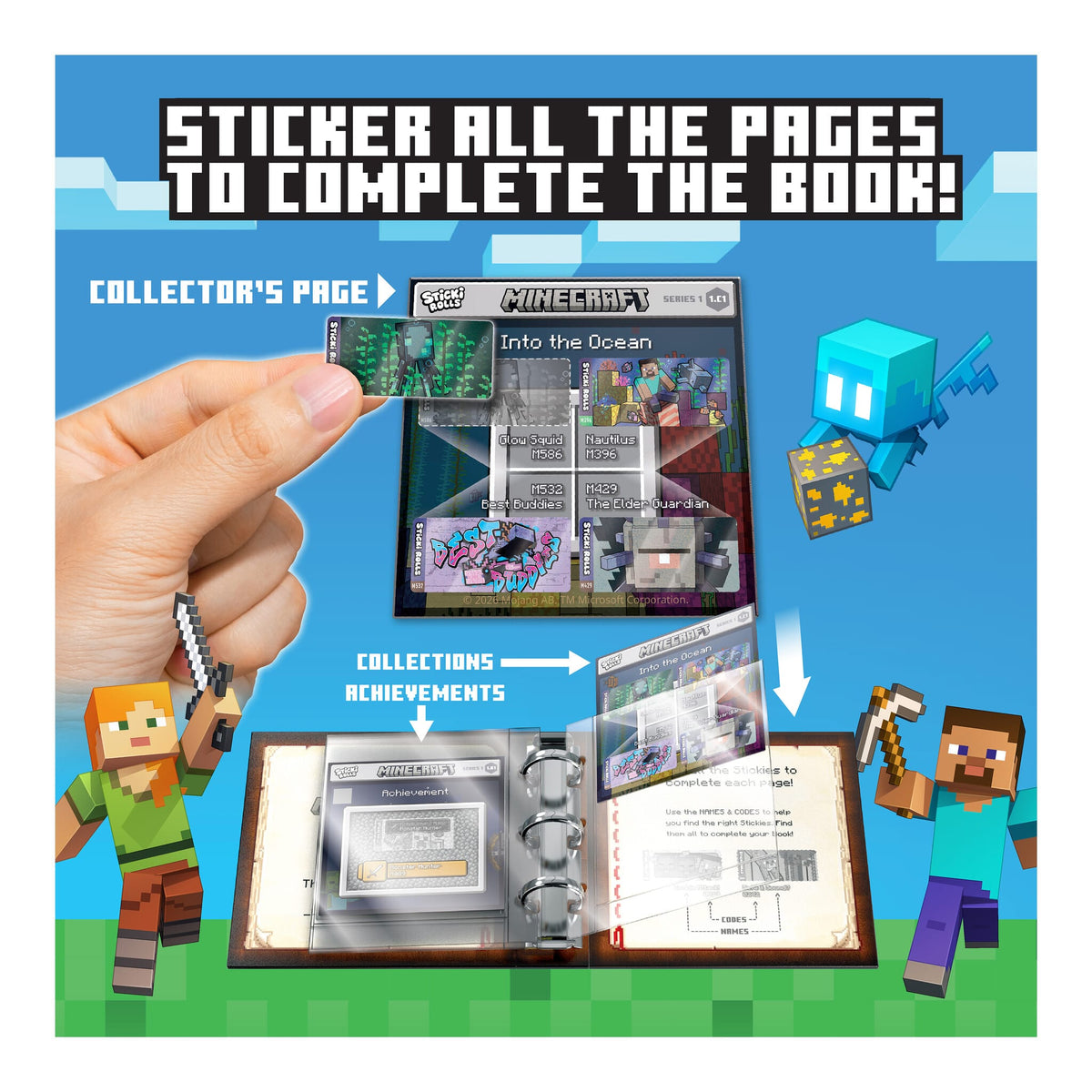 Sticki Rolls Minecraft Collectors Book with Wristband and 120 Stickers 850075333752