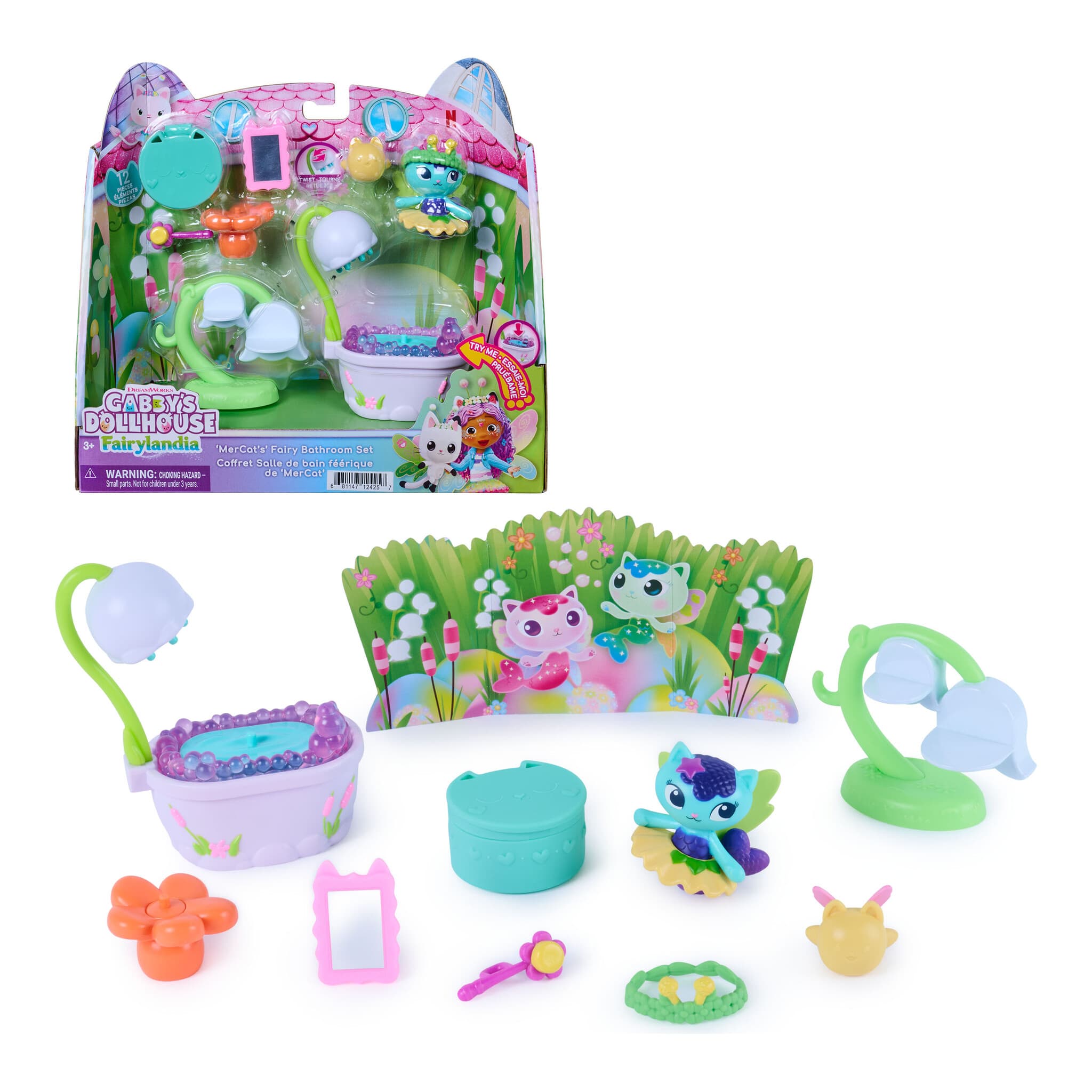 Gabby's Dollhouse Fairylandia MerCat's Fairy Bathroom 12-Piece Playset 681147133419